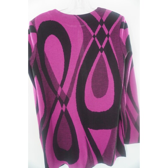 Ming Wang Fuchsia Black Wave Abstract Geometric Heavy Knit Cardigan Sweater Sz M - Picture 5 of 12